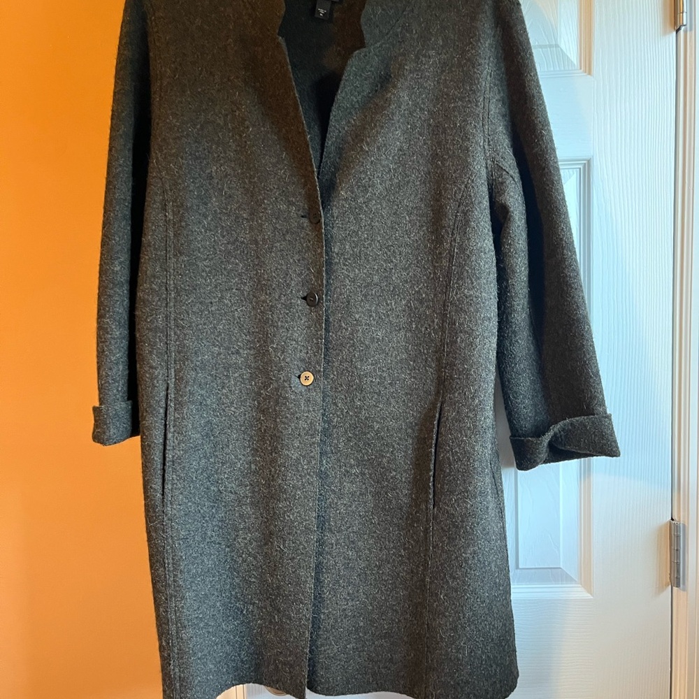 Eileen Fisher Olive Green Wool Coat